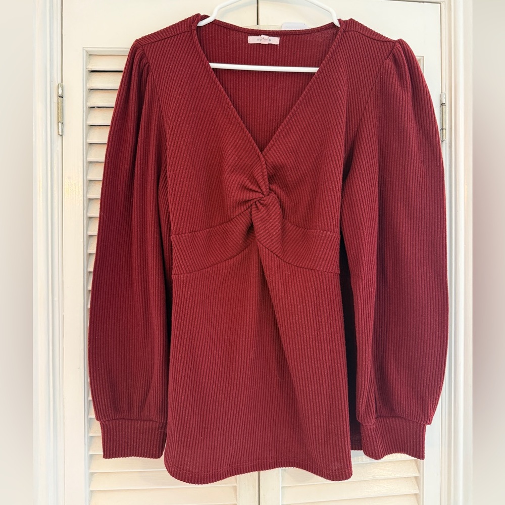 Maurices Ladies Burgundy V-Neck Ribbed Sweater Top, Large